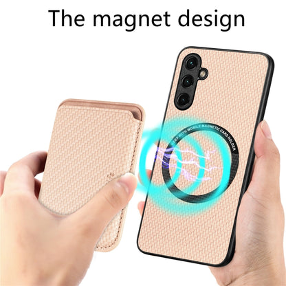 For Samsung Galaxy A34 5G Carbon Fiber Leather Card Magsafe Magnetic Phone Case(Khaki) by buy2fix