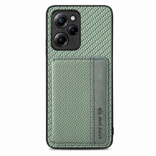 For Xiaomi Poco X5 Pro 5G Carbon Fiber Magnetic Card Wallet Bag Phone Case(Green) by buy2fix