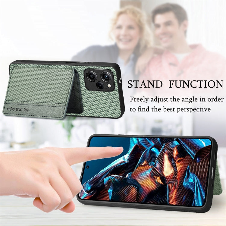 For Xiaomi Poco X5 Pro 5G Carbon Fiber Magnetic Card Wallet Bag Phone Case(Green) - Xiaomi Cases by buy2fix | Online Shopping UK | buy2fix