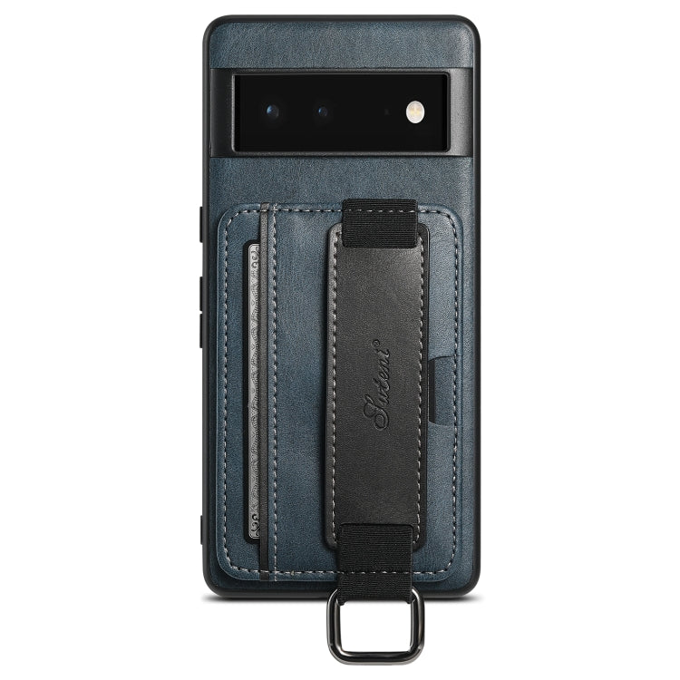 For Googel Pixel 6 Pro Suteni H13 Card Wallet Wrist Strap Holder PU Phone Case(Blue) - Google Cases by Suteni | Online Shopping UK | buy2fix