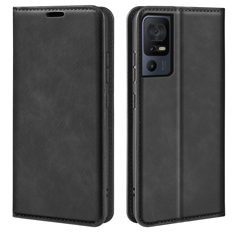 For TCL 40 SE Retro-skin  Magnetic Suction Leather Phone Case(Black) - More Brand by buy2fix | Online Shopping UK | buy2fix