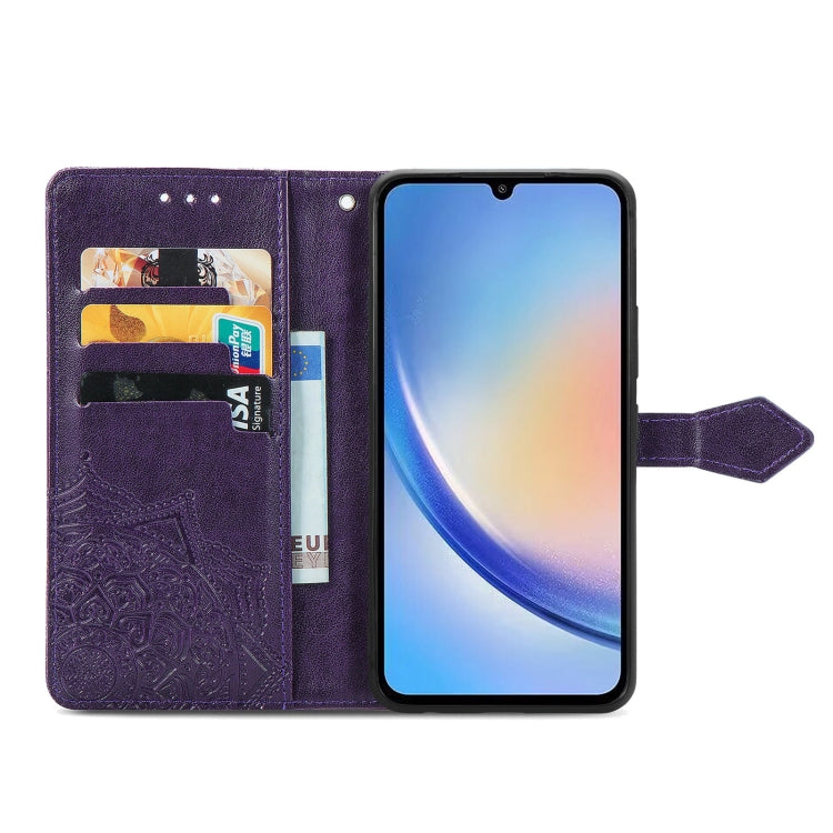For Samsung Galaxy A34 5G Mandala Flower Embossed Leather Phone Case(Purple) by buy2fix
