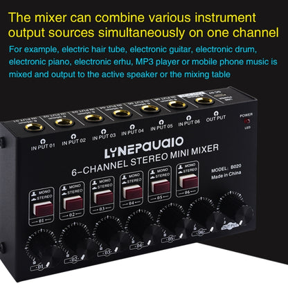 B020 Mini 6-Channel Stereo Audio Mixer Musical Instrument Mixer Electric Wind Electric Guitar Electronic Piano Drums Mixer - Consumer Electronics by buy2fix | Online Shopping UK | buy2fix