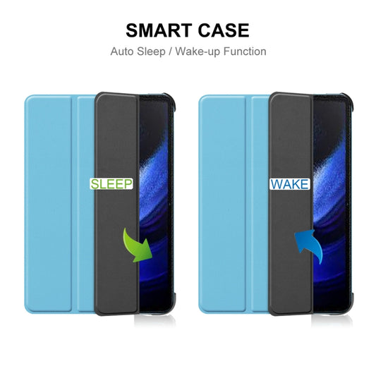 For Xiaomi Pad 6 / Pad 6 Pro ENKAY Tri-fold Custer Texture Leather Stand Smart Case(Light Blue) by ENKAY
