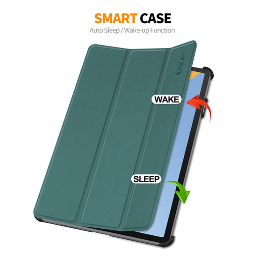For Huawei MatePad 11 2023 ENKAY Tri-fold Custer Texture Leather Stand Smart Case(Dark Green) by ENKAY