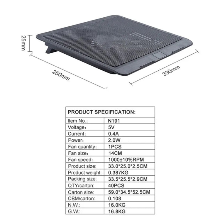 N191 USB Powered Portable Slim Silent Fan Laptop Cooling Pad with Stand - Cooling Pads by buy2fix | Online Shopping UK | buy2fix