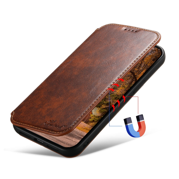 For iPhone 12 / 12 Pro Suteni J05 Leather Magnetic Magsafe Phone Case(Khaki) by Suteni