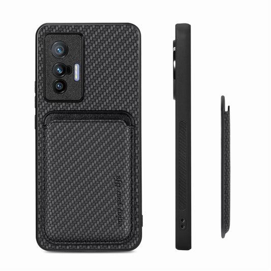FOr vivo X70 Carbon Fiber Leather Card Magsafe Magnetic Phone Case(Black) by buy2fix