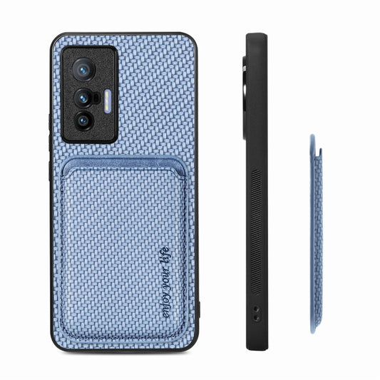 FOr vivo X70 Carbon Fiber Leather Card Magsafe Magnetic Phone Case(Blue) by buy2fix