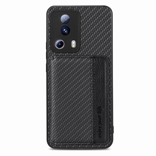 For Xiaomi 13 Lite Carbon Fiber Magnetic Card Bag Phone Case(Black) by buy2fix