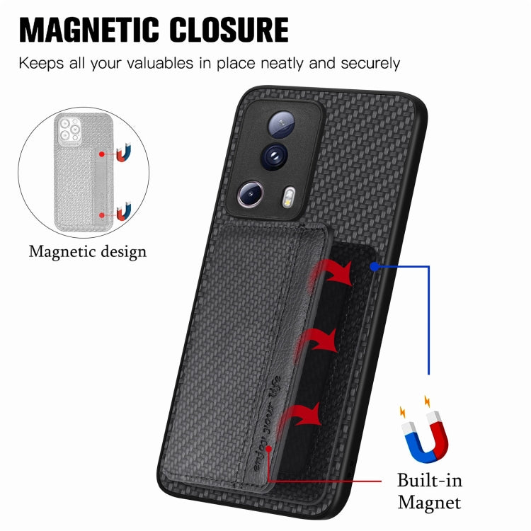 For Xiaomi 13 Lite Carbon Fiber Magnetic Card Bag Phone Case(Black) - 13 Lite Cases by buy2fix | Online Shopping UK | buy2fix