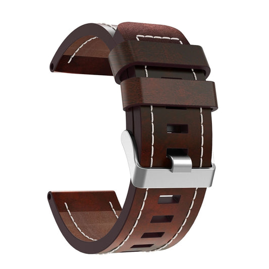 For Garmin Fenix 5X Plus 26mm Sewing Leather Steel Buckle Watch Band(Red Brown) by buy2fix