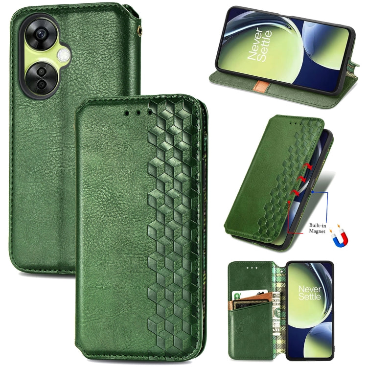 For OnePlus Nord CE 3 Lite Cubic Grid Pressed Magnetic Leather Phone Case(Green) - OnePlus Cases by buy2fix | Online Shopping UK | buy2fix