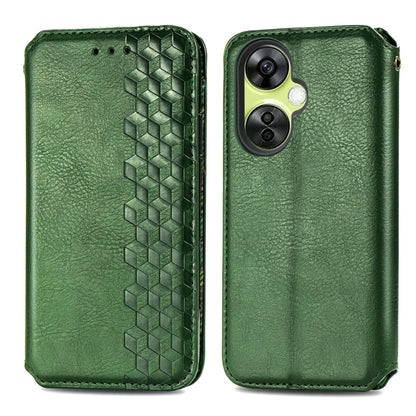 For OnePlus Nord CE 3 Lite Cubic Grid Pressed Magnetic Leather Phone Case(Green) - OnePlus Cases by buy2fix | Online Shopping UK | buy2fix