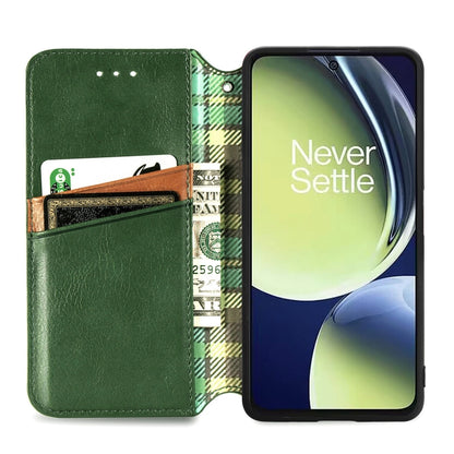 For OnePlus Nord CE 3 Lite Cubic Grid Pressed Magnetic Leather Phone Case(Green) - OnePlus Cases by buy2fix | Online Shopping UK | buy2fix