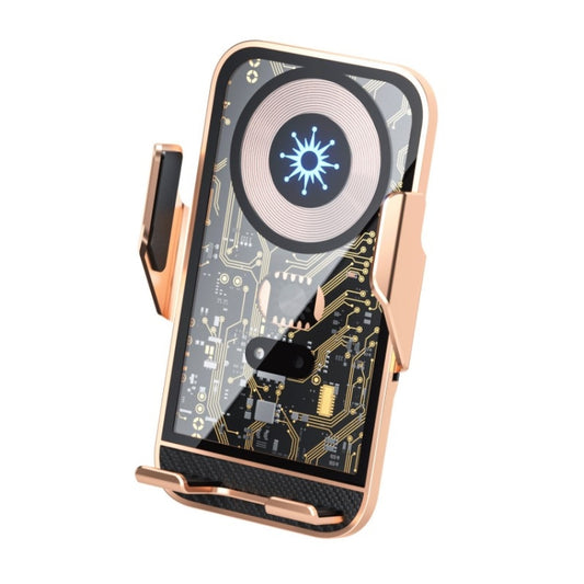 C10 Car Navigation Infrared Sensor Transparent Wireless Charger 15W Fast Charger Phone Stand(Golden) by buy2fix