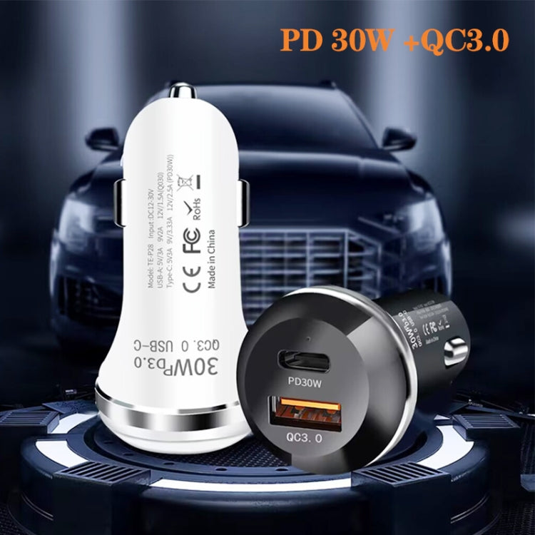 P28 USB-C PD30W + QC3.0 18W USB Dual Port Car Charger(Black) - Car Charger by buy2fix | Online Shopping UK | buy2fix