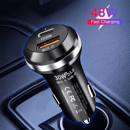 P28 USB-C PD30W + QC3.0 18W USB Dual Port Car Charger(Black) - Car Charger by buy2fix | Online Shopping UK | buy2fix