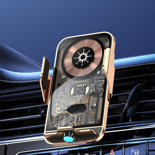 C11 Car 15W Automatically Open Transparent Type-C Wireless Charger Stand(Gold) by buy2fix