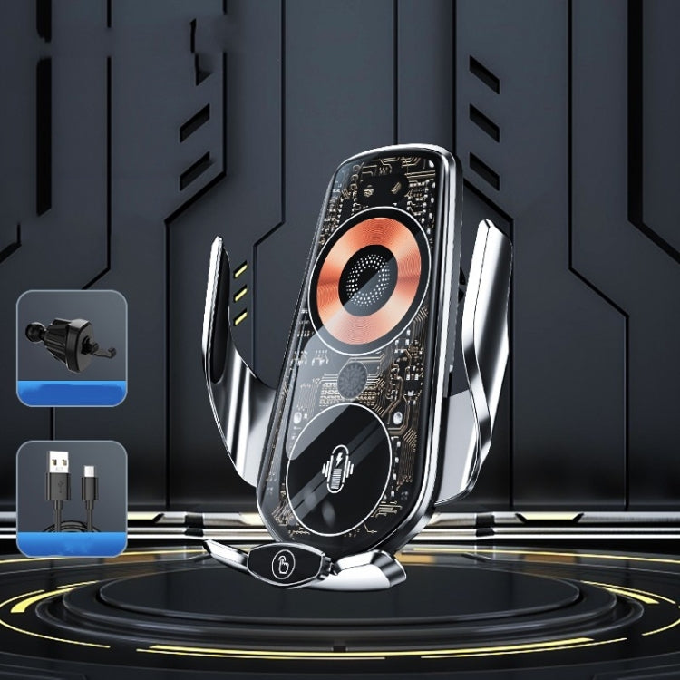 Q7 Magnetic Wireless Fast Charging Car Mobile Phone Charger Bracket with Start Button (Silver) by buy2fix