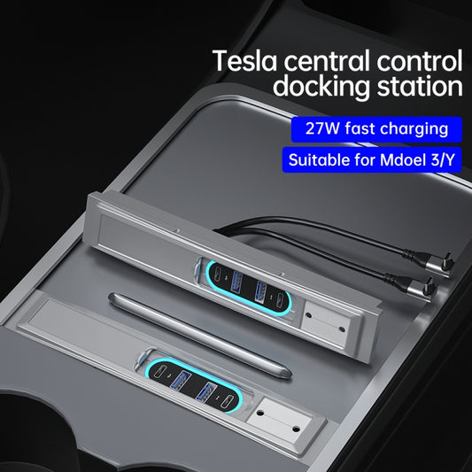 Z62B For Tesla Model 3 / Y Dual Type-C to Multiport Docking Station Fast Charging USB HUB Adapter by buy2fix