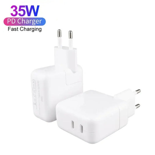 35W PD3.0 USB-C / Type-C Dual Port Charger for iPhone / iPad Series, Plug Size:EU Plug by buy2fix