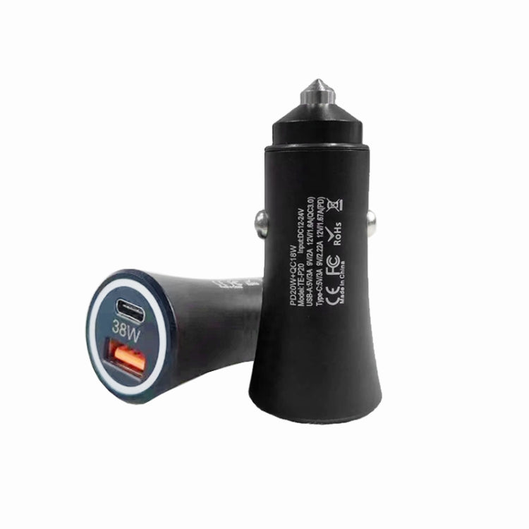 P20 38W PD3.0 20W + QC3.0 USB Safety Hammer Car Charger(Black) - Car Charger by buy2fix | Online Shopping UK | buy2fix