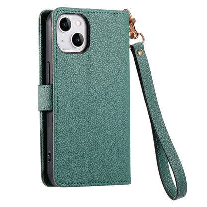 For iPhone 12 / 12 Pro Love Zipper Lanyard Leather Phone Case(Green) by buy2fix