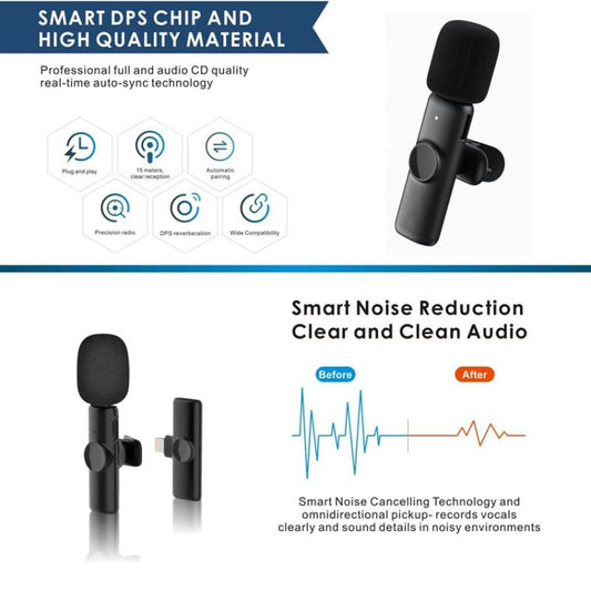 Bluetooth Mini Microphone Wireless Lavalier Noise Reduction Microphone for iPhone / iPad, with 8 Pin Receiver & Single Microphone by buy2fix