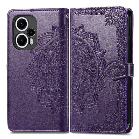 For Xiaomi Poco F5 Mandala Flower Embossed Leather Phone Case(Purple) by buy2fix