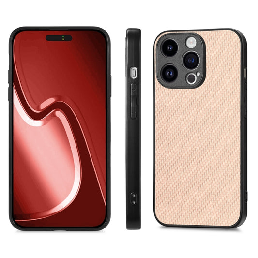 For iPhone 15 Pro Max Carbon Fiber Texture Leather Back Phone Case(Khaki) by buy2fix