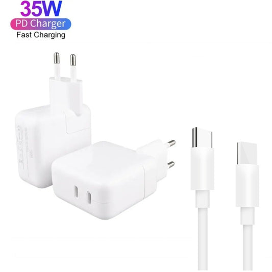 35W PD3.0 USB-C / Type-C Dual Port Charger with 2m Type-C to Type-C Data Cable, EU Plug by buy2fix