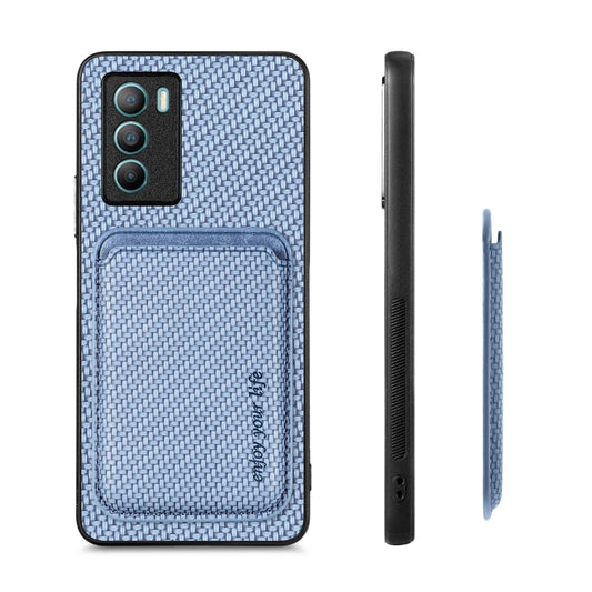 For vivo T1 Carbon Fiber Leather Card Magsafe Phone Case(Blue) by buy2fix