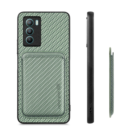 For vivo T1 Carbon Fiber Leather Card Magsafe Phone Case(Green) by buy2fix