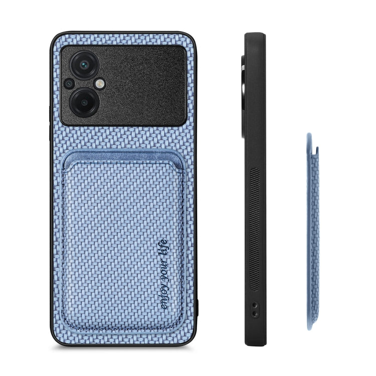 For Xiaomi POCO M5 4G Carbon Fiber Leather Card Magsafe Phone Case(Blue) - Xiaomi Cases by buy2fix | Online Shopping UK | buy2fix