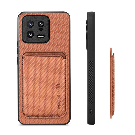 For Xiaomi 13 Carbon Fiber Leather Card Magnetic Phone Case(Brown) by buy2fix