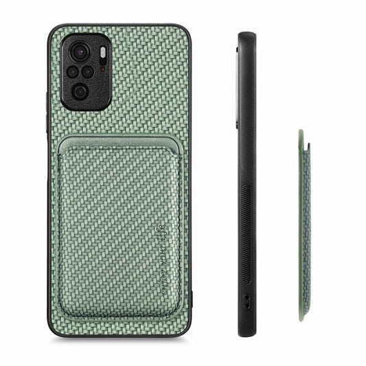 For Xiaomi Redmi Note 10 4G Carbon Fiber Leather Card Magnetic Phone Case(Green) by buy2fix
