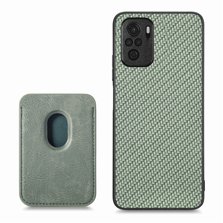 For Redmi Note 10 4G Carbon Fiber Leather Card Magsafe Phone Case(Green) - Xiaomi Cases by buy2fix | Online Shopping UK | buy2fix