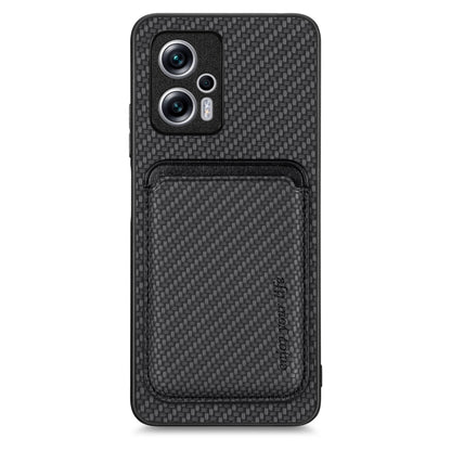 For Redmi Note 11T Pro 5G Carbon Fiber Leather Card Magsafe Phone Case(Black) - Xiaomi Cases by buy2fix | Online Shopping UK | buy2fix