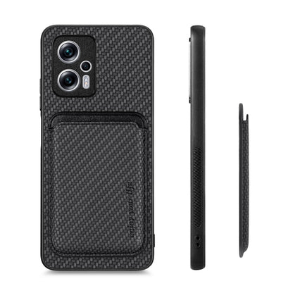 For Redmi Note 11T Pro 5G Carbon Fiber Leather Card Magsafe Phone Case(Black) - Xiaomi Cases by buy2fix | Online Shopping UK | buy2fix