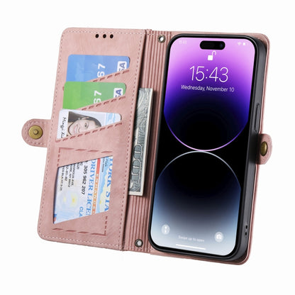 For iPhone 13 Pro Geometric Zipper Wallet Side Buckle Leather Phone Case(Pink) - iPhone 13 Pro Cases by buy2fix | Online Shopping UK | buy2fix