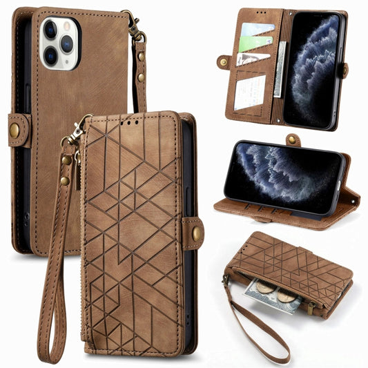 For iPhone 11 Pro Geometric Zipper Wallet Side Buckle Leather Phone Case(Brown) - iPhone 11 Pro Cases by buy2fix | Online Shopping UK | buy2fix