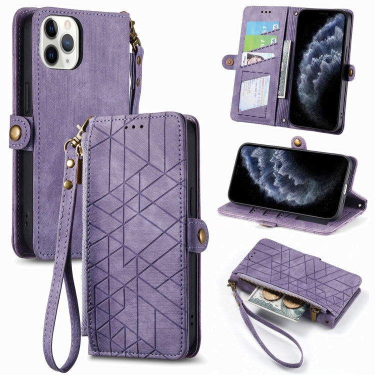 For iPhone 11 Pro Max Geometric Zipper Wallet Side Buckle Leather Phone Case(Purple) - iPhone 11 Pro Max Cases by buy2fix | Online Shopping UK | buy2fix