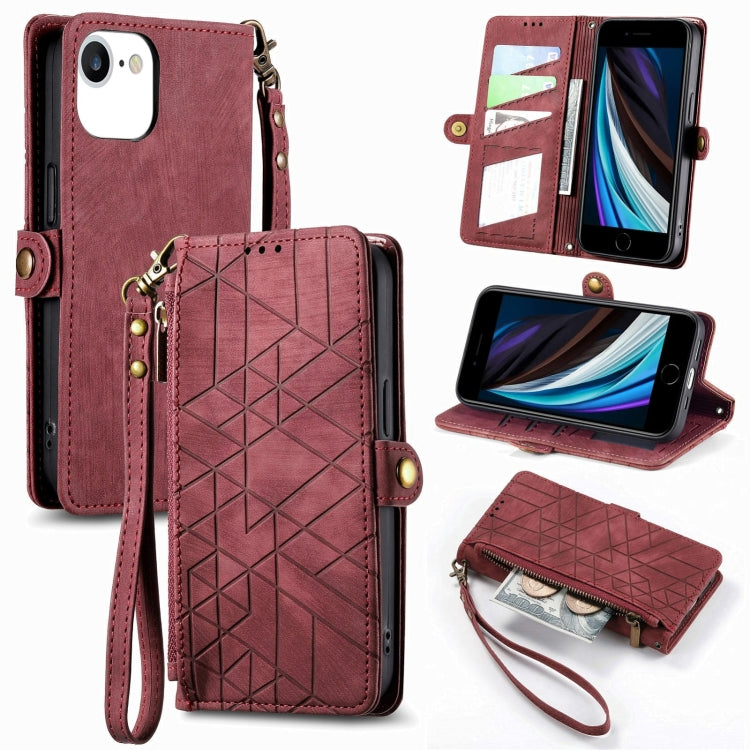 For iPhone SE 2022 /2020 /7 / 8 Geometric Zipper Wallet Side Buckle Leather Phone Case(Red) - iPhone SE 2022 / 2020 / 8 / 7 Cases by buy2fix | Online Shopping UK | buy2fix