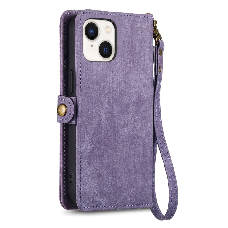 For iPhone 15 Plus Geometric Zipper Wallet Side Buckle Leather Phone Case(Purple) - iPhone 15 Plus Cases by buy2fix | Online Shopping UK | buy2fix