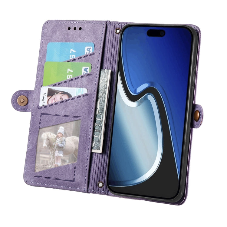 For iPhone 15 Plus Geometric Zipper Wallet Side Buckle Leather Phone Case(Purple) - iPhone 15 Plus Cases by buy2fix | Online Shopping UK | buy2fix