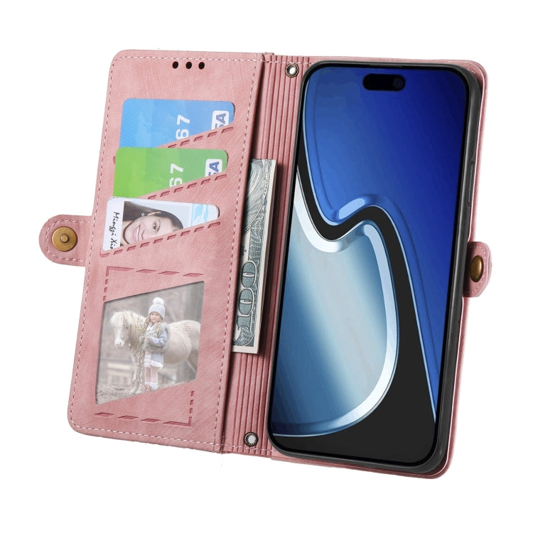 For iPhone 15 Pro Max Geometric Zipper Wallet Side Buckle Leather Phone Case(Pink) - iPhone 15 Pro Max Cases by buy2fix | Online Shopping UK | buy2fix