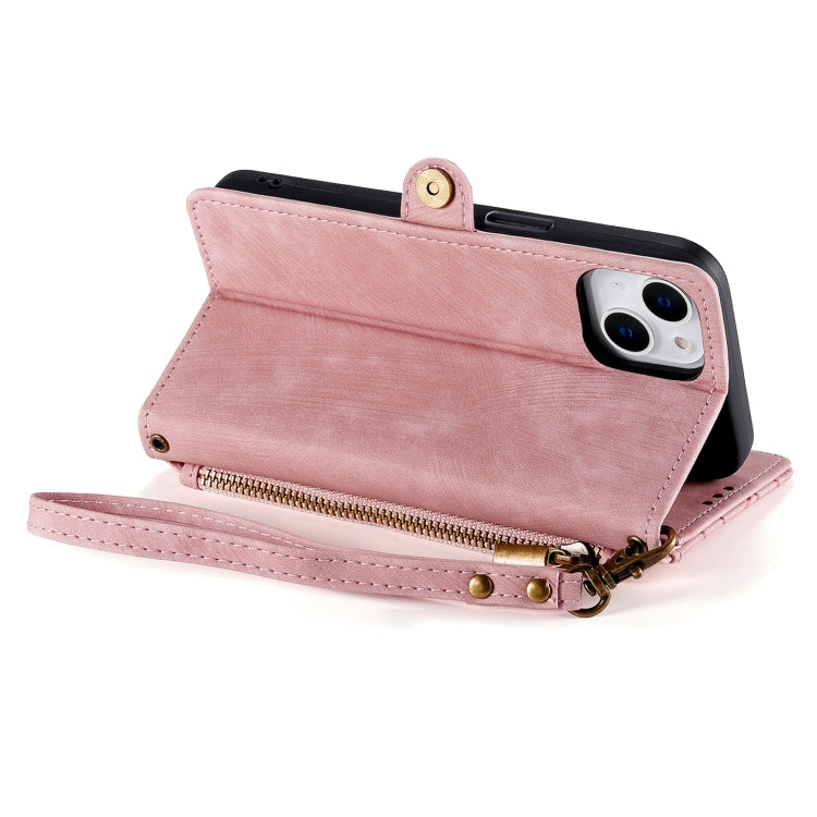 For iPhone 15 Pro Max Geometric Zipper Wallet Side Buckle Leather Phone Case(Pink) - iPhone 15 Pro Max Cases by buy2fix | Online Shopping UK | buy2fix