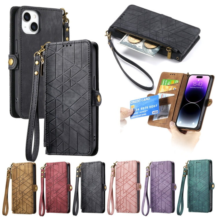 For iPhone X / XS Geometric Zipper Wallet Side Buckle Leather Phone Case(Black) - More iPhone Cases by buy2fix | Online Shopping UK | buy2fix