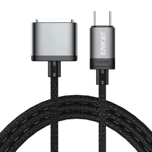 ENKAY 140W USB-C / Type-C to MagSafe 3 Nylon Braided Magnetic Charging Cable with LED Indicator for MacBook 6.6FT(Grey) - Cable & Adapter by ENKAY | Online Shopping UK | buy2fix